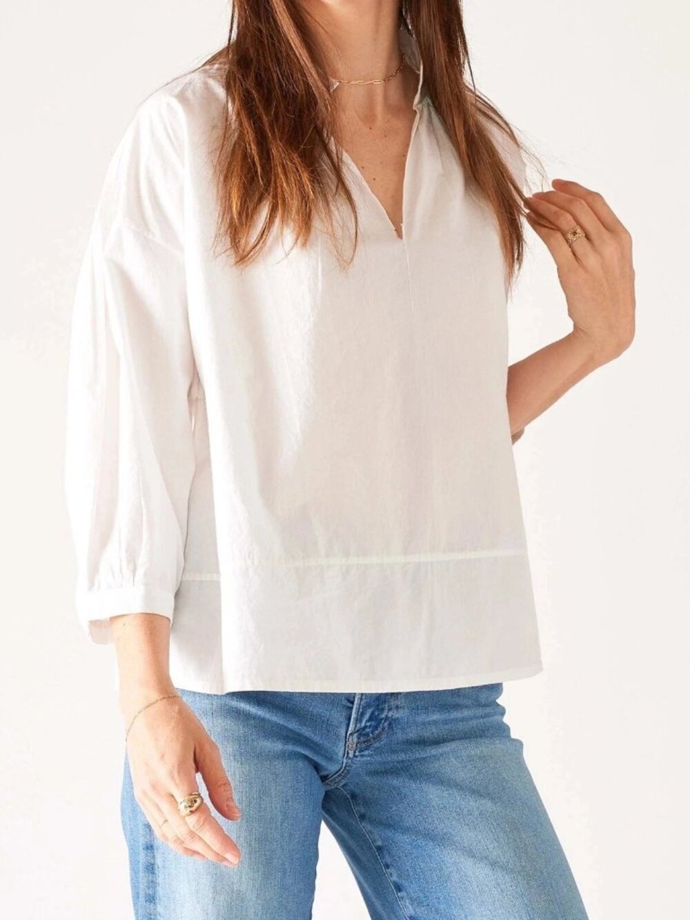 Voyageur By Mersea Sonnet Blouse Top White Cotton Blouson Sleeve L/XL
